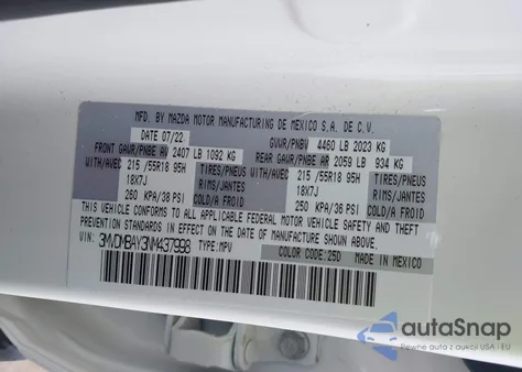 2022 Mazda Cx-30 2.5 Turbo z USA, uszkodzony, nr VIN 3MVDMBAY3NM437998